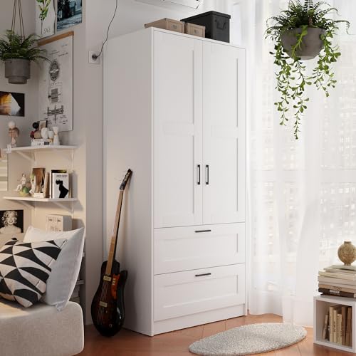 Wood Wardrobe Closet with 2 Doors and Drawers U9942