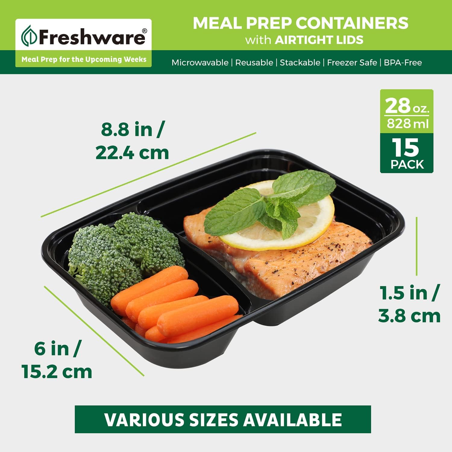 15 Pack 2 Compartment BPA Free Food Storage Containers with Lids W35901