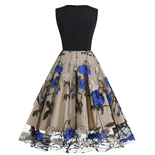 V Neck Sleeveless Mesh Floral Embroidery Dress D7930