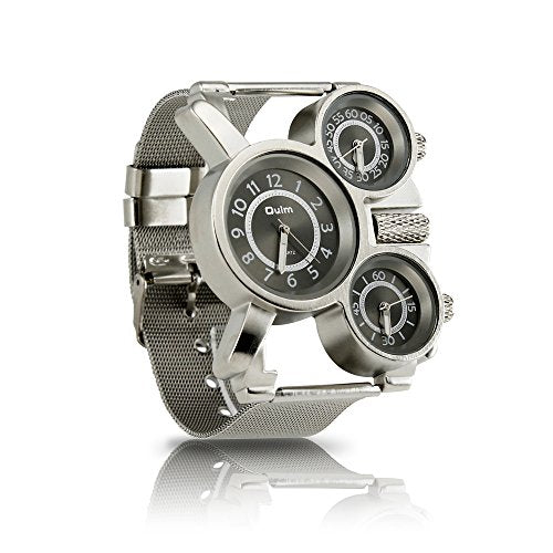 Men's Military Quartz Analog Wrist Watch Stainless-Steel Metal Mesh Strap Gunmetal M50959