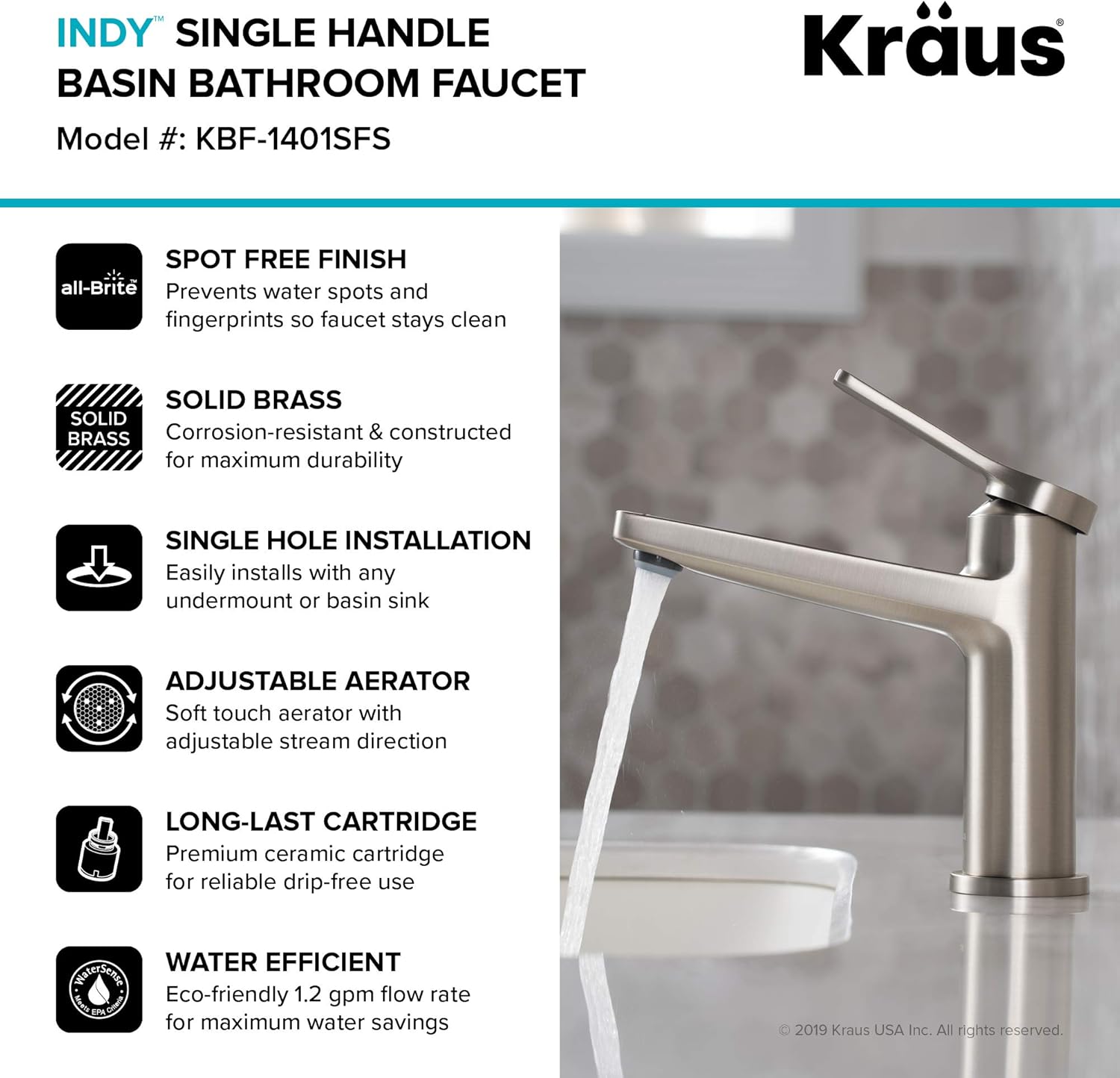 Single Handle Basin Bathroom Faucet in Spot Free Stainless Steel Q217