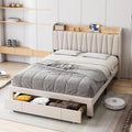 Beige Queen Size Upholstered Bed Frame with Drawers K2551