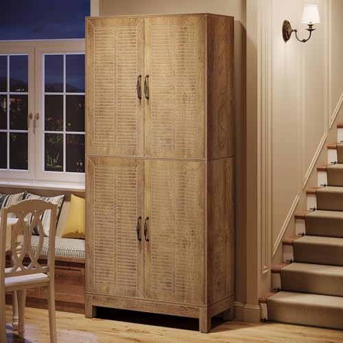 70" Tall Kitchen Pantry Cabinet with Adjustable Shelves, 6-Tier Storage Cabinet with Doors and Shelves, Rustic Brown J383