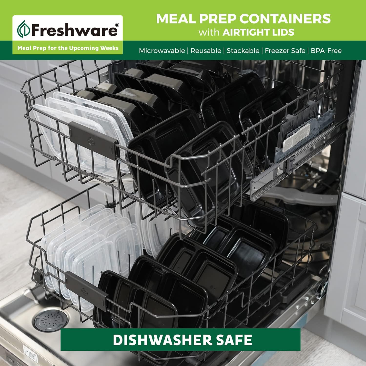 15 Pack 2 Compartment BPA Free Food Storage Containers with Lids W35901