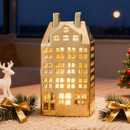 White Ceramic Christmas Village House with Lights U97315