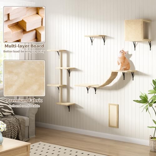 Grey Wall Mounted Cat Shelves Set of 5 U7400