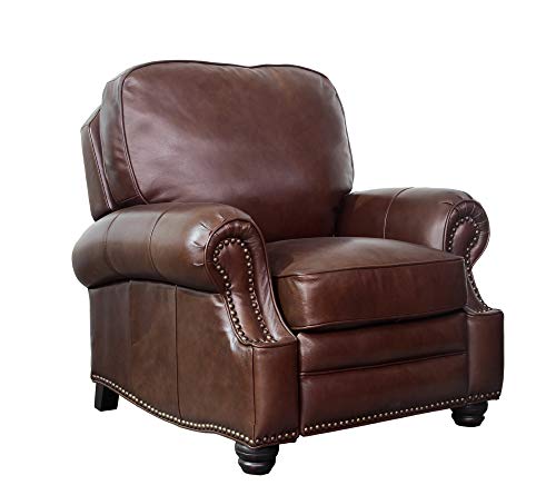 Antique Dark Sanded Bomber Top Grain Leather Recliner Chair with Espresso Wood Legs M30569