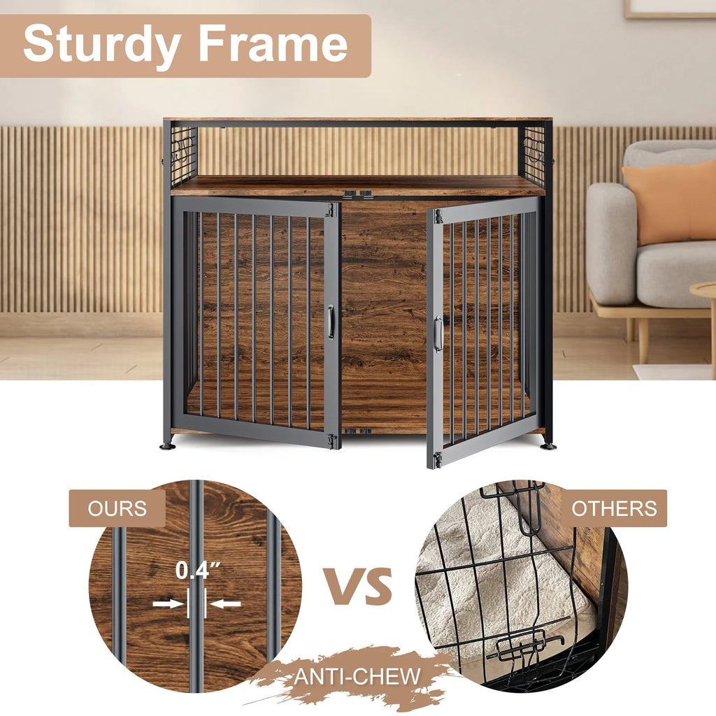 41" Wooden Dog Crate with Storage Side End Table C242