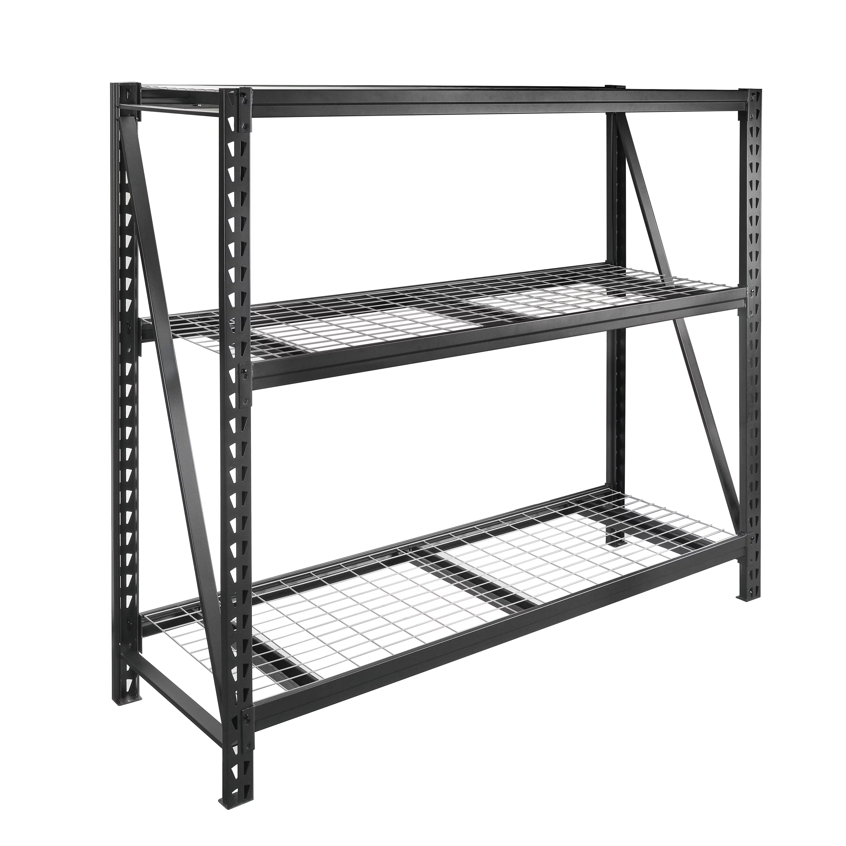 Black Steel 3-Tier Storage Shelf Unit 72-Inch-H x 77-Inch-W x 24-Inch-D Q12773