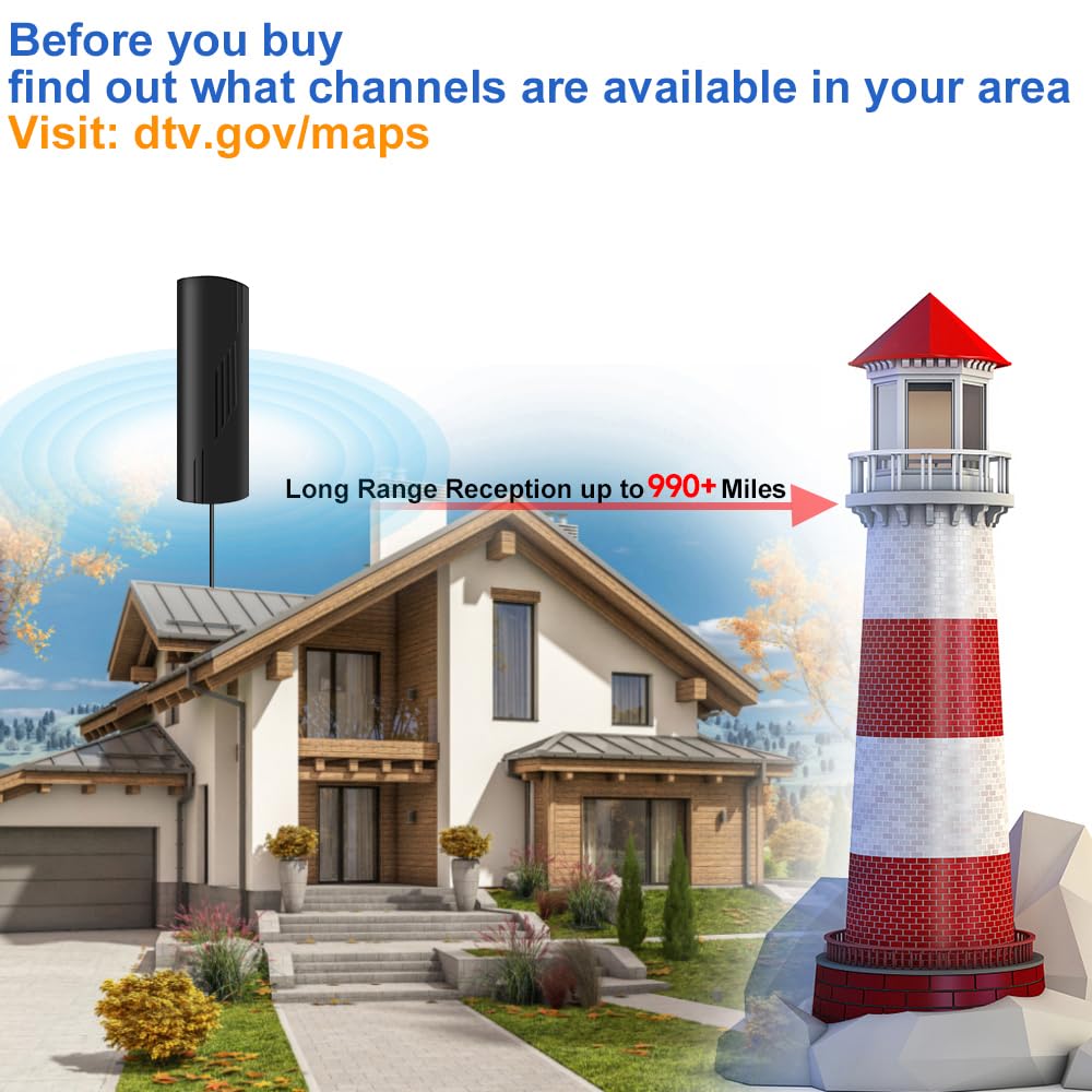 Digital TV Antenna Indoor with Amplifier and Signal Booster, 36ft Coax Cable H7747