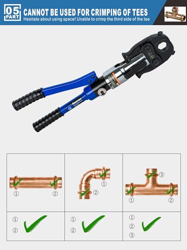 Copper Tube Fittings Pipe Crimping Tool with 1/2 inch, 3/4 inch and 1 inch Jaw Copper Pipe Press Crimpers Pressing Pliers R105
