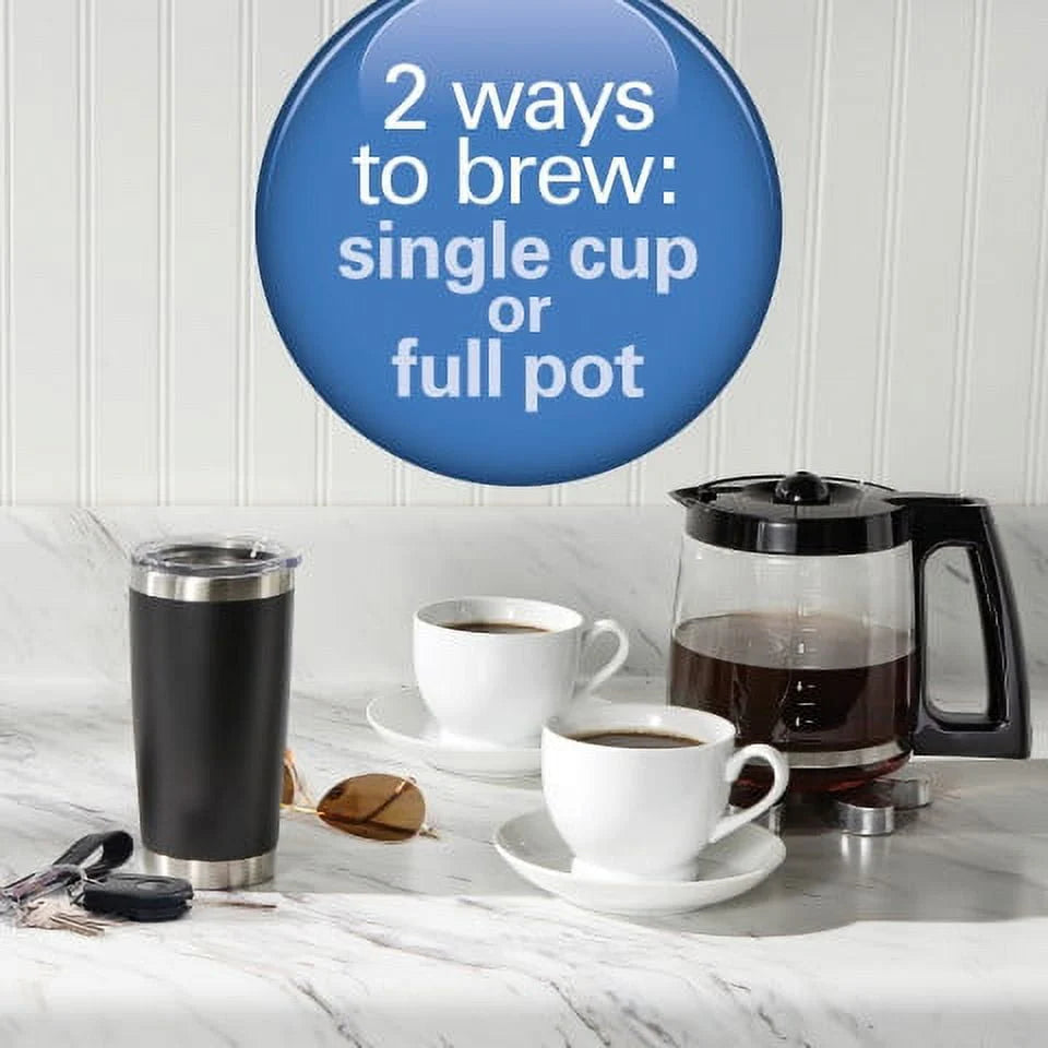 2-Way Coffee Maker, Single-Serve or 12 Cups, Glass Carafe, Black X300130