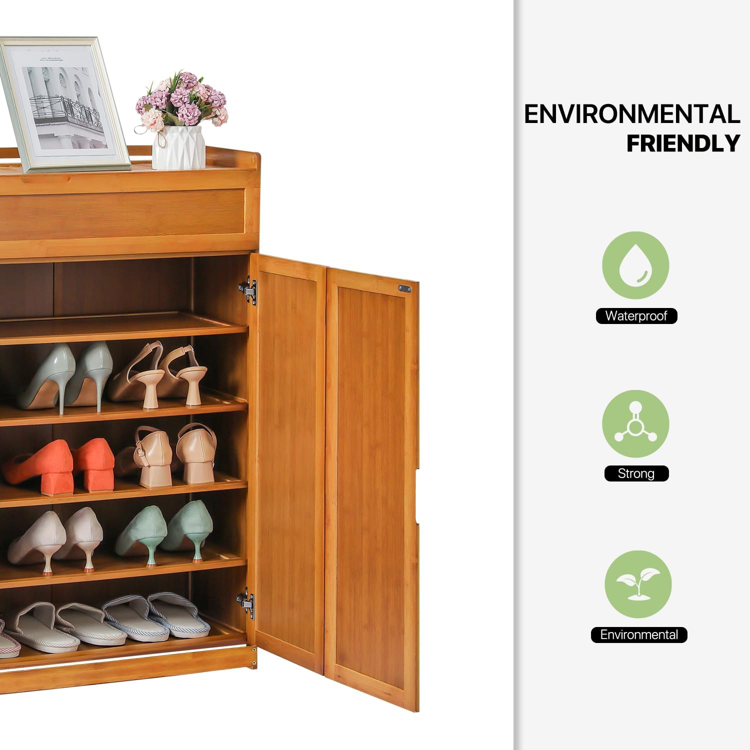 Bamboo 6 Tier Freestanding Shoe Cabinet with Doors (Brown) D103427