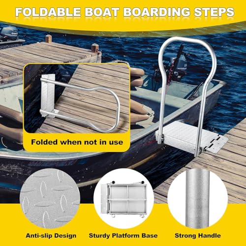 Folding Boat Boarding Platform with Handrail 500LBs Load Non-Slip Heavy Duty Steel Q6404