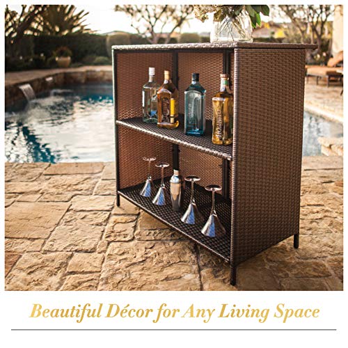 3-Piece Brown Wicker Patio Bar Set with Cushions B64789