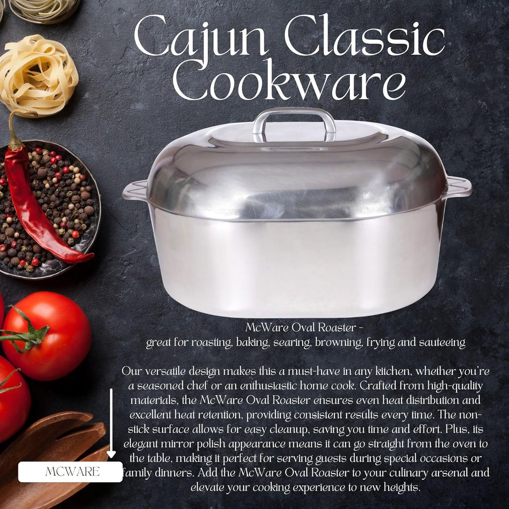Aluminum Roaster Pan with Lid - 15-inch Roasting Pot - Oval Cookware T184751