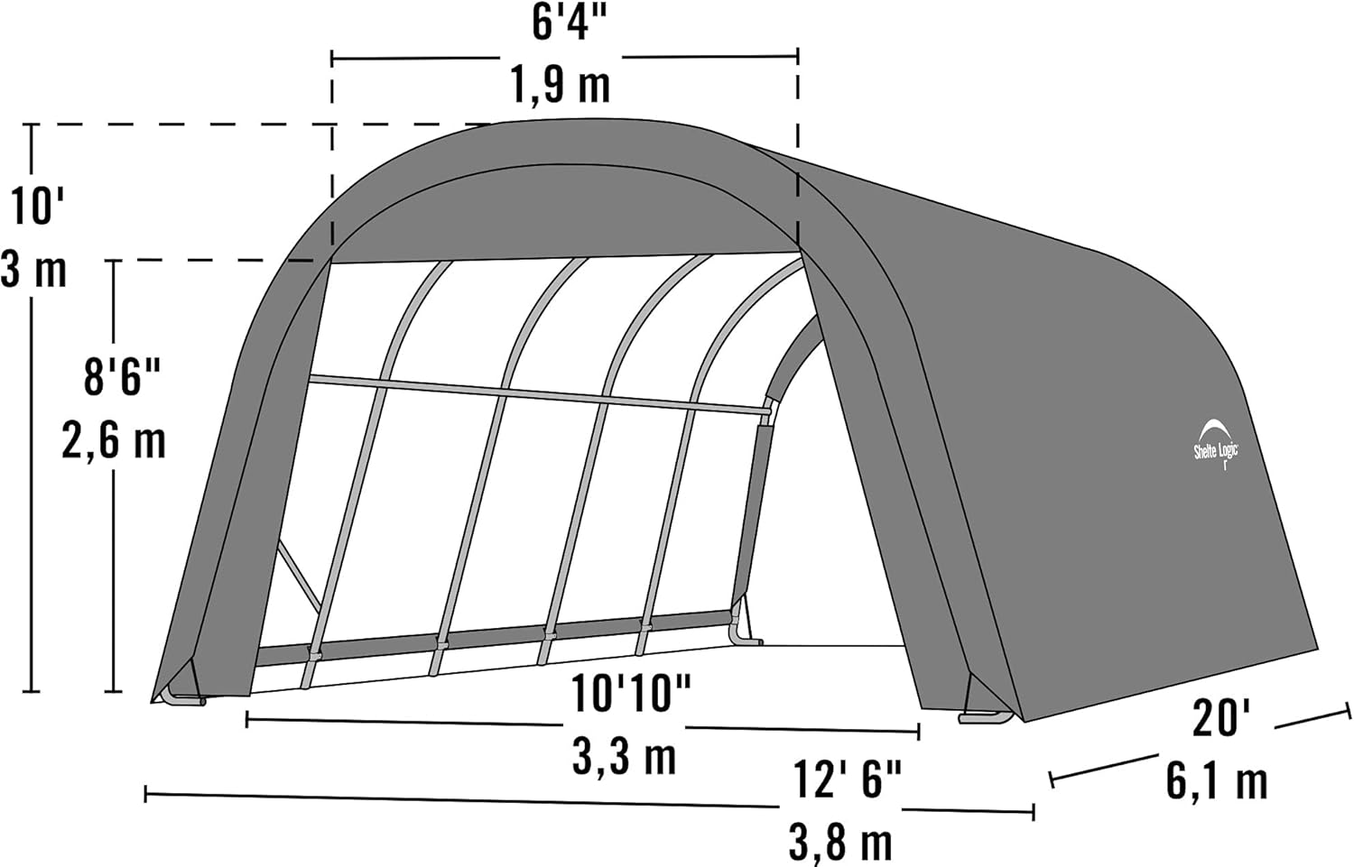 Grey 12'x20'x10' Round Style Shelter M6539
