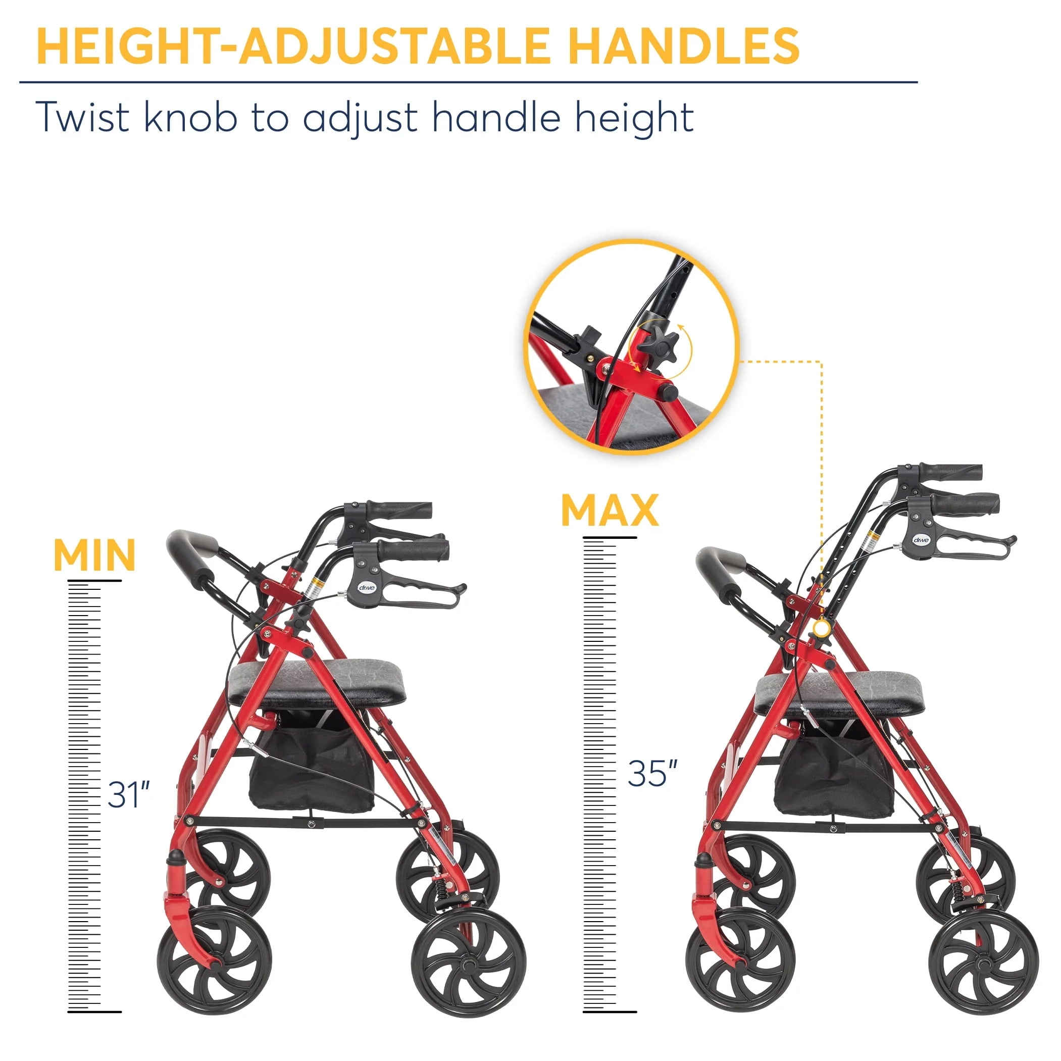 Red 4-Wheel Rollator with 7.5 Casters C3502