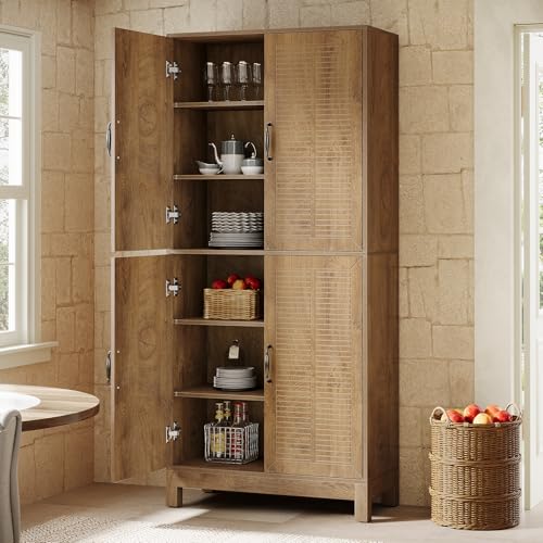70" Tall Kitchen Pantry Cabinet with Adjustable Shelves, 6-Tier Storage Cabinet with Doors and Shelves, Rustic Brown J383