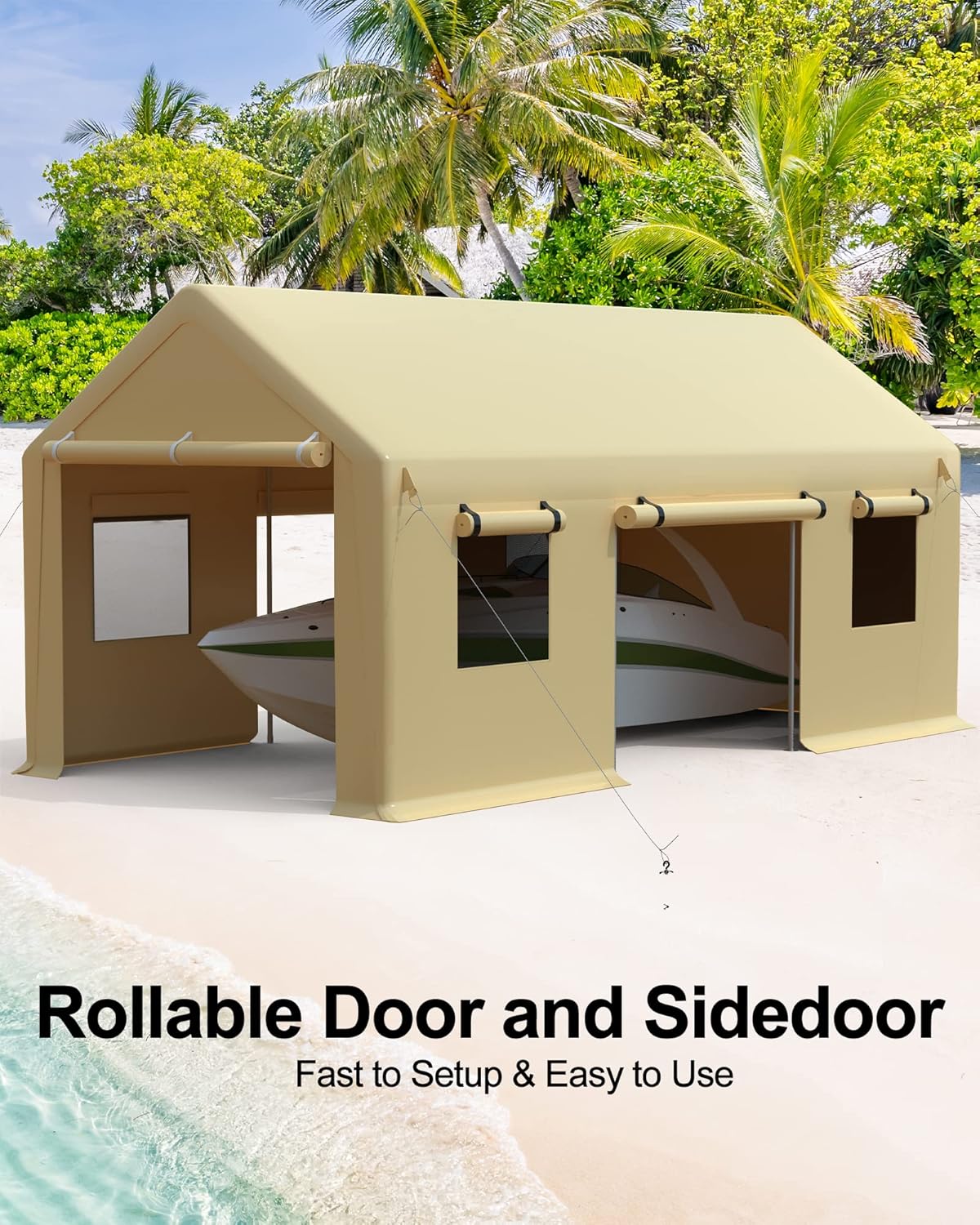 Yellow 10'x20' Heavy Duty Portable Carport Canopy with Roll-up Doors and Mesh Windows I453