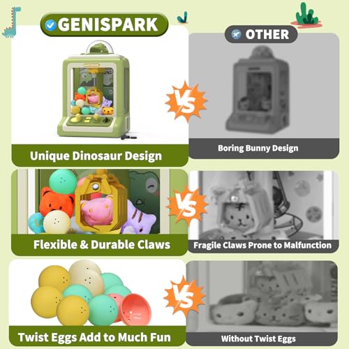 Dinosaur Claw Machine Mini Electronic Arcade Game Candy Dispenser Crane Prize Machine with Music (6.7*6.1*11.8in) B904