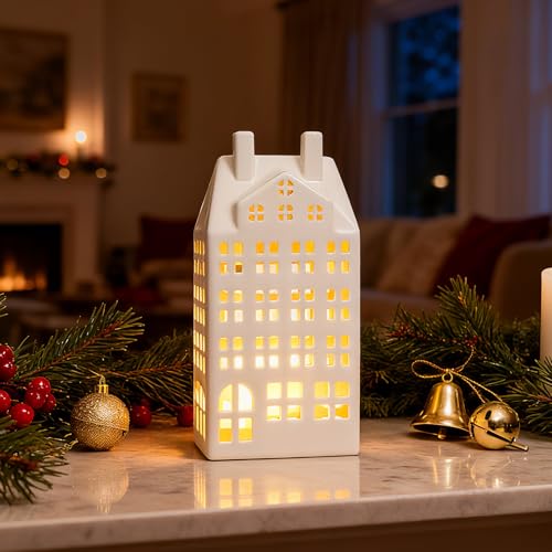 White Ceramic Christmas Village House with Lights U97315
