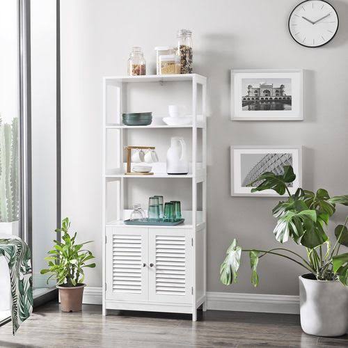 Matte White Freestanding Tall Storage Cabinet E124476