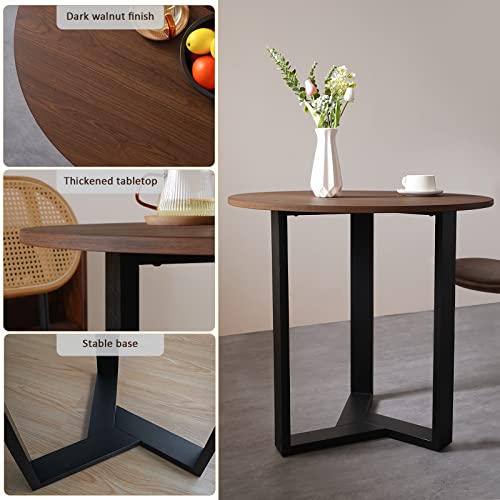 Round Dining Table Set of 2 with Black Leather Chairs A7842