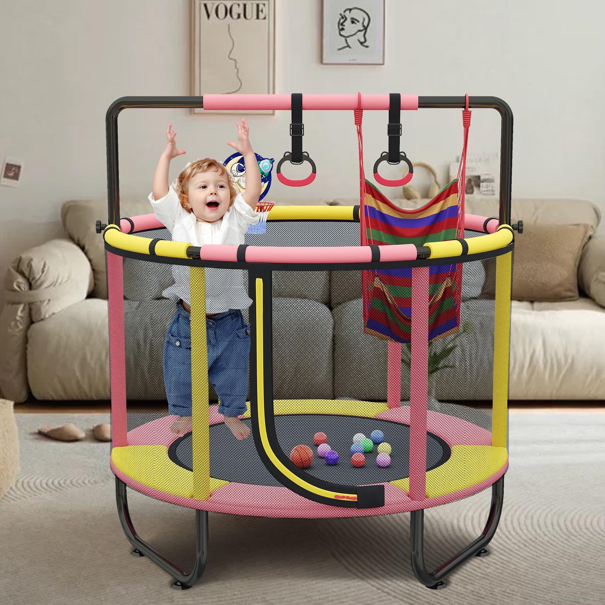 Mini Trampoline with Enclosure and Basketball Hoop D305