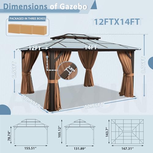 12'x14' Hardtop Gazebo with Curtains and Netting S95905