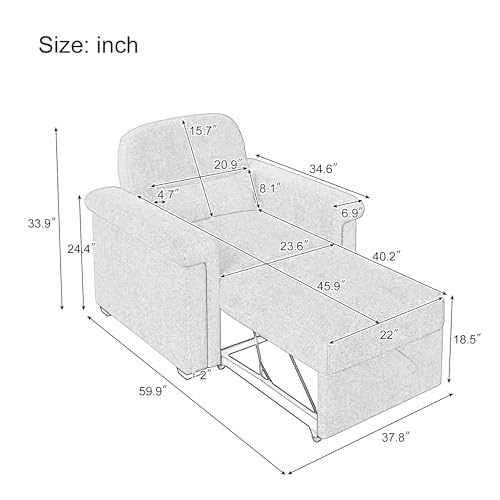 Beige Convertible Single Sofa Bed with Pillow and Adjustable Backrest E156738