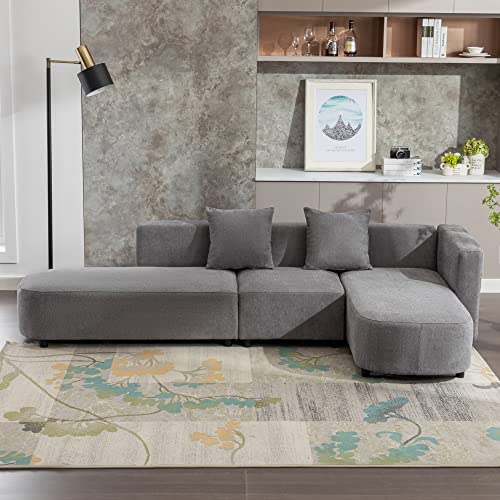 L Shape Curved Sofa with Extra Chaise Lounge, Chenille Upholstery Deep Seat Sectional Couch A831