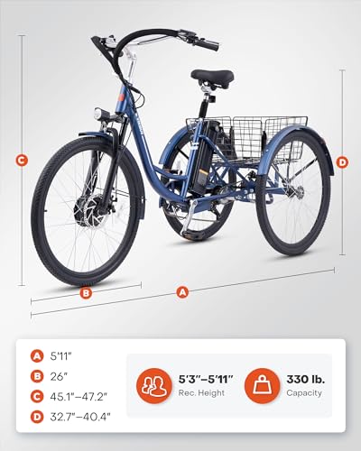 Electric Trike, 7 Speed, 48V 13Ah Battery, Front Suspension, 350W Motor, 24 26 inch Dual Chain Q812307