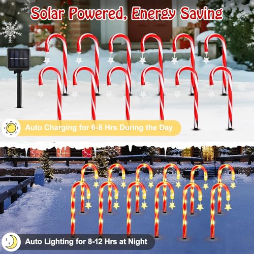 24 Pack Solar Candy Cane Lights with 216 LED Beads Q637019