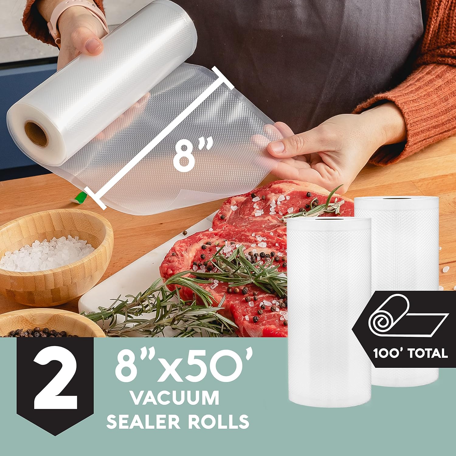 8 Inch x 50 Foot Vacuum Sealer Bags, Pack of 2 T5858