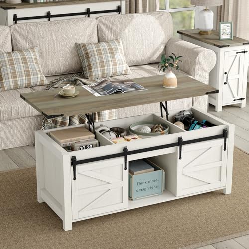 47.3'' Lift Top Coffee Table with Storage, White, Grey Top G724