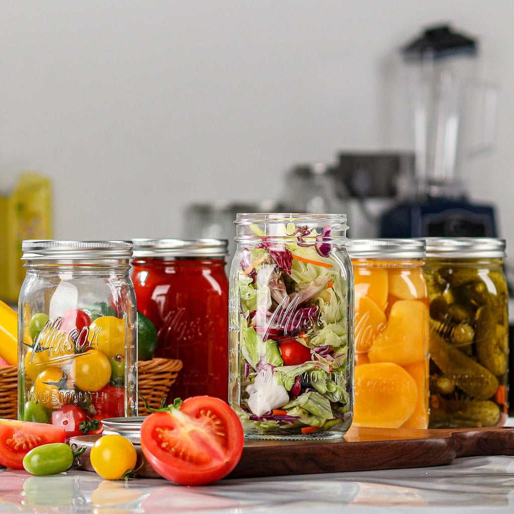 Wide Mouth Mason Jars 32 oz - 12 Pack Large Glass Mason Jars with Airtight Lids and Bands R140045