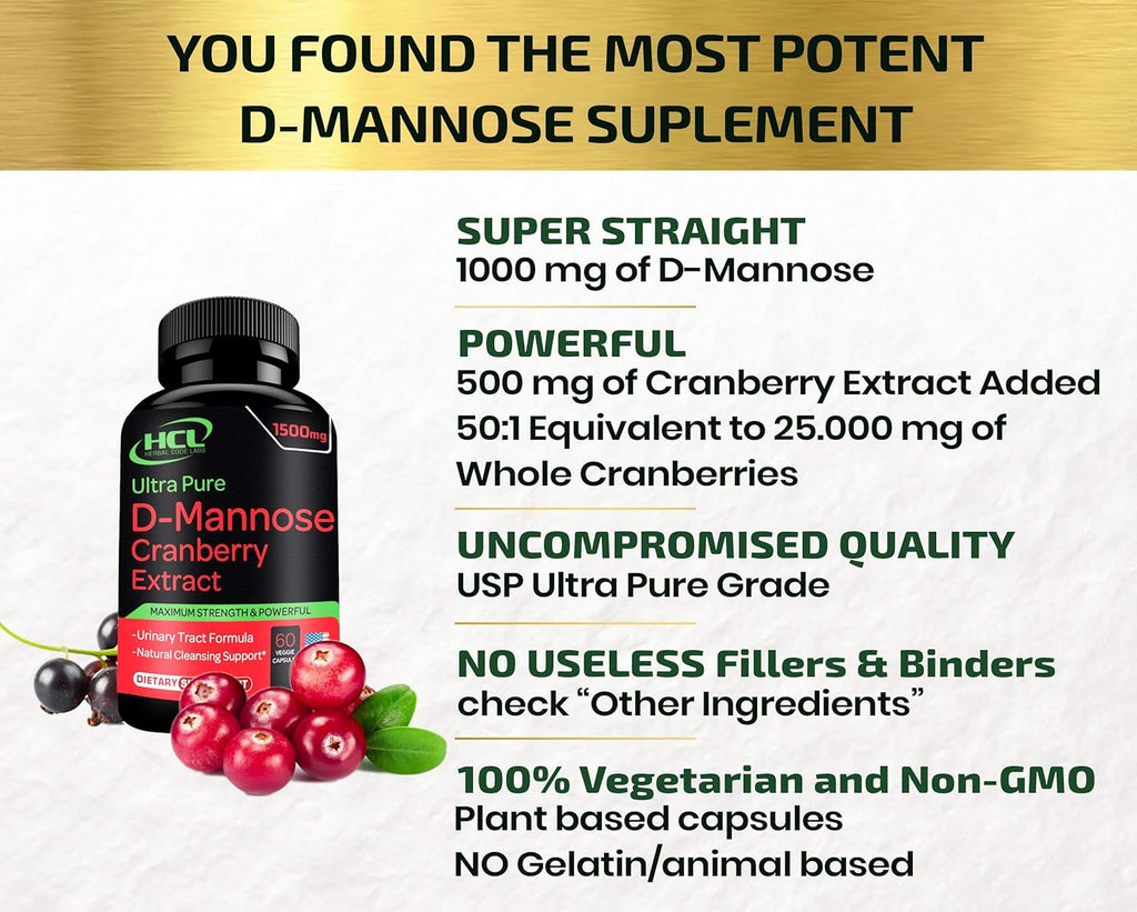 D-Mannose with Cranberry Extract Capsules 1500mg U77667