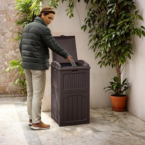 33 Gallon Dark Brown Outdoor Trash Can with Lid G474178