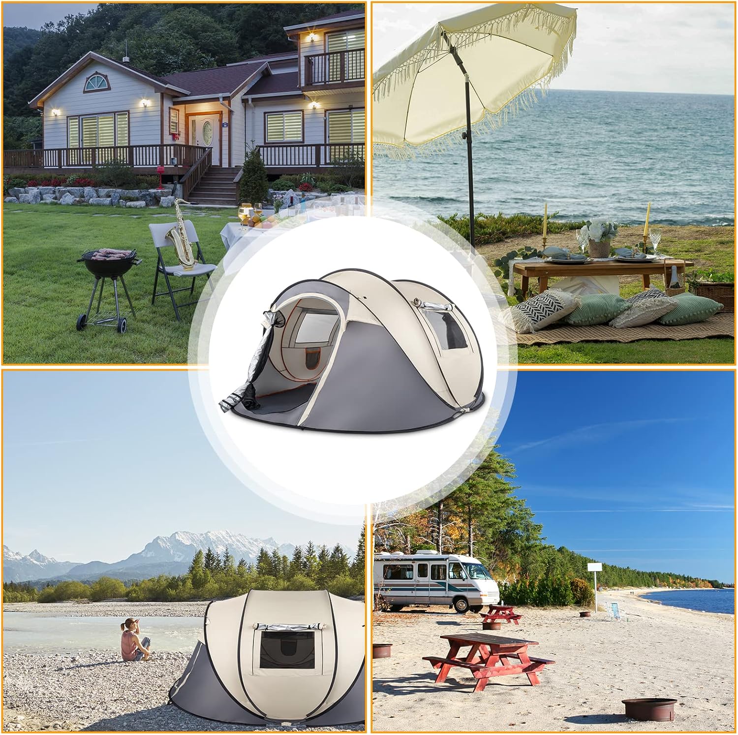 4 Person Pop Up Waterproof Camping Tent with 2 Doors V801991