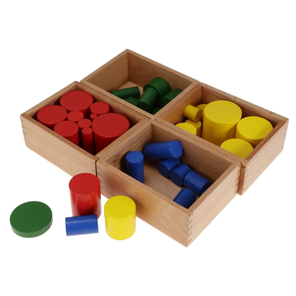 4 Sets Beechwood Montessori Knobless Cylinder Blocks Wooden Toy D600267