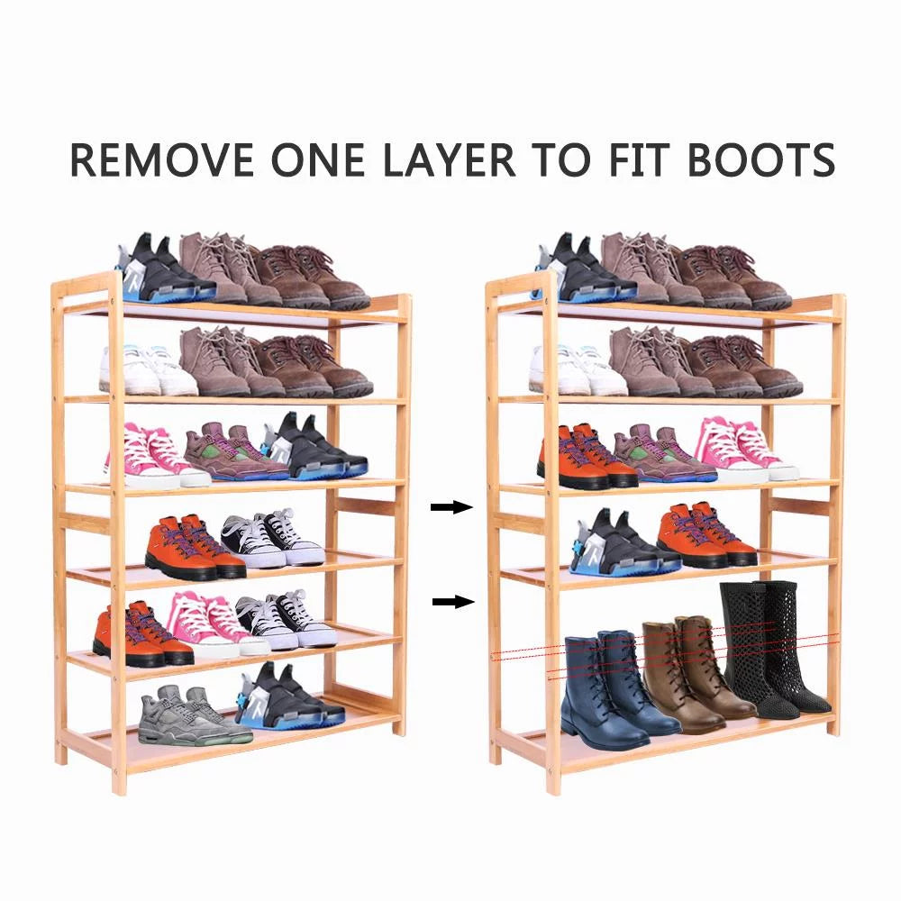 6 Tiers Bamboo Shoe Storage Rack, 18-24 Pairs, Wood Color U2843