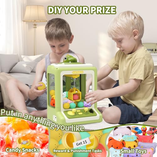 Dinosaur Claw Machine Mini Electronic Arcade Game Candy Dispenser Crane Prize Machine with Music (6.7*6.1*11.8in) B904