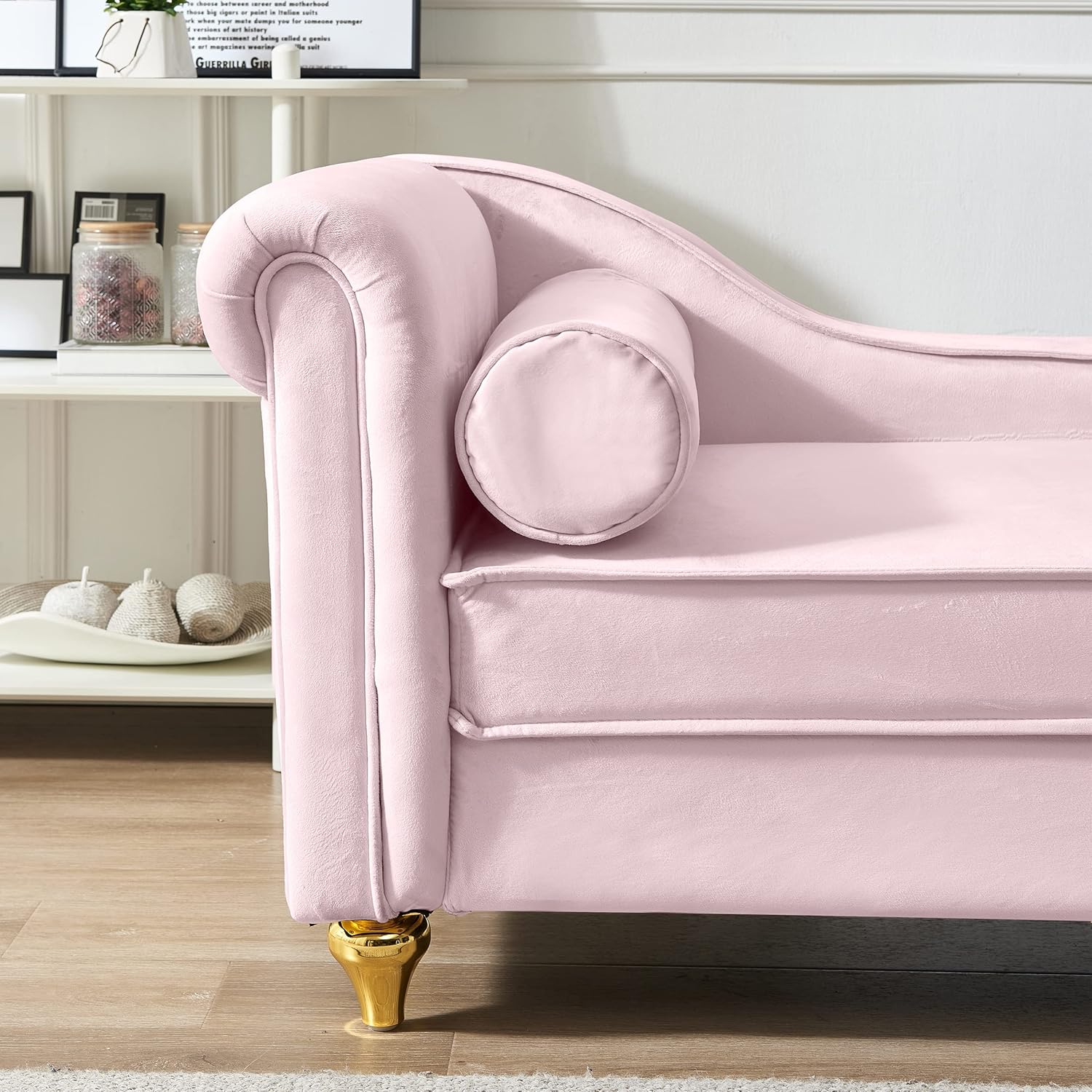 Pink Velvet Chaise Lounge Sofa Bed with Storage A85732