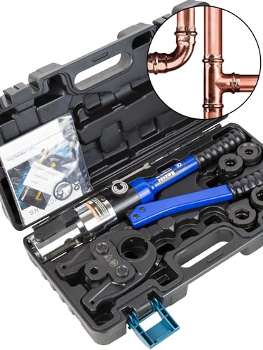 Copper Tube Fittings Pipe Crimping Tool with 1/2 inch, 3/4 inch and 1 inch Jaw Copper Pipe Press Crimpers Pressing Pliers R105