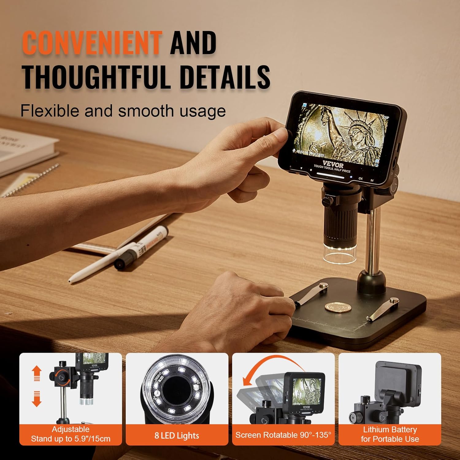 4.3" IPS Screen 50X-1000X Magnification LCD Digital Microscope with 8 LED Lights and 32GB SD Card X9759