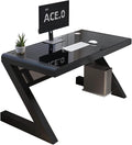 Black Tempered Glass Computer Desk with Threading Hole, 39.3 * 19.6'' Y622786