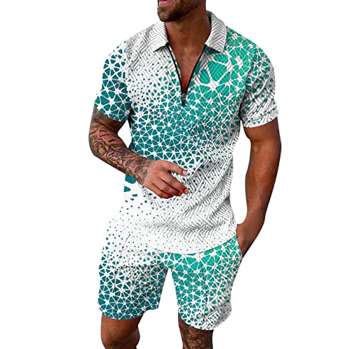 Mens Printed Short Sleeve 2 Piece Outfits Sets W632550