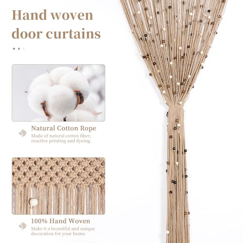 Macrame Beaded Cotton Door String Curtain, 1 Panel 79" x 35" S35820