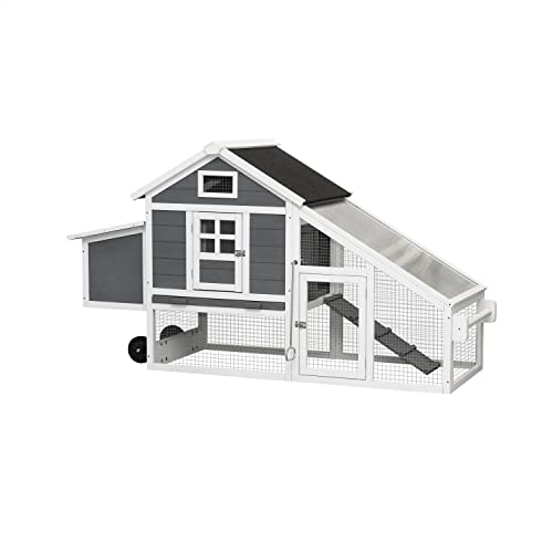 71" Movable Wooden Chicken Coop with Wheels and Run J635